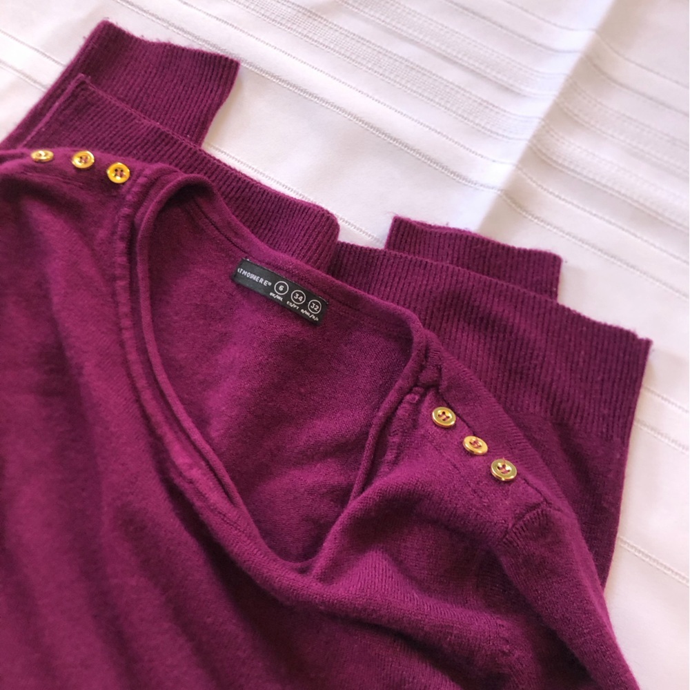 Atmosphere Plum Crewneck Sweater with Gold Button Detail